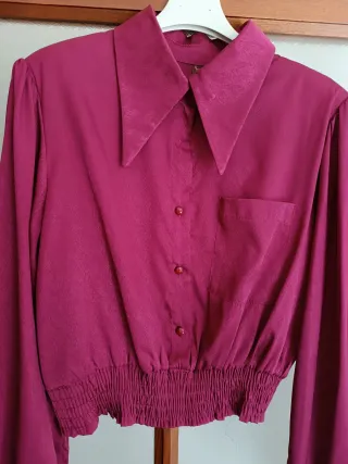 Camicia donna corta bordeaux manica lunga