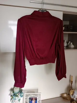 Camicia donna corta bordeaux manica lunga