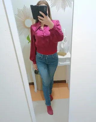 Camicia donna corta bordeaux manica lunga