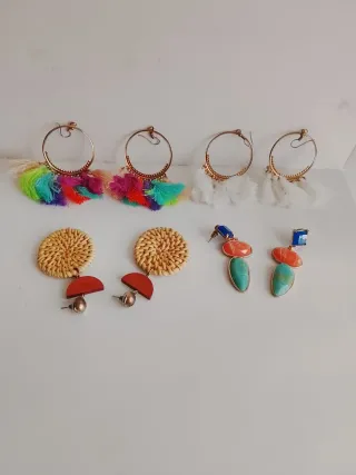 4 pares de Pendientes Aro con Flecos y Piedras