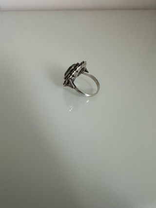 Anillo Plata 835 Marcasitas Verde Años 30