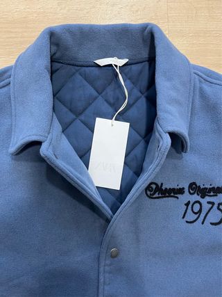 Cazadora Bomber Zara Azul y Beige