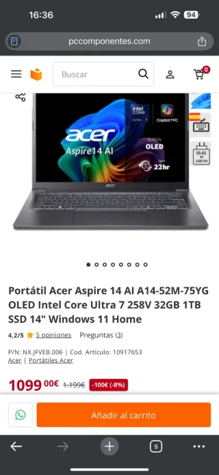 Acer Aspire 14 AI A14-52M Gris PRECINTADO Y NUEVO