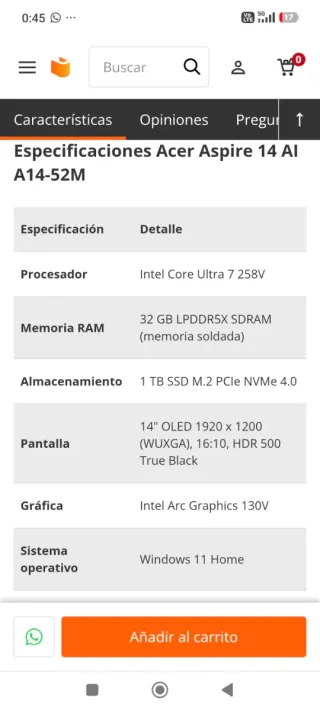 Acer Aspire 14 AI A14-52M Gris PRECINTADO Y NUEVO