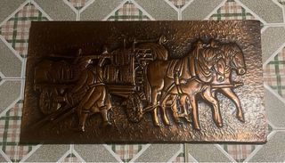 Cuadro de cobre vintage caballos y carreta