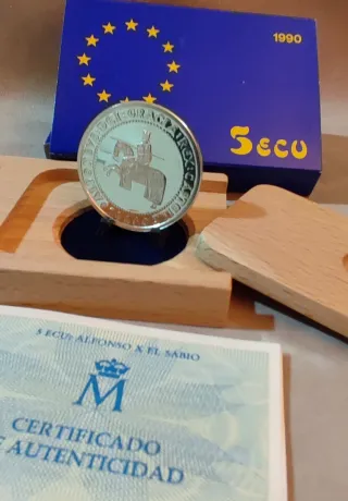 5 ECU 1990 Moneda Plata Caballero