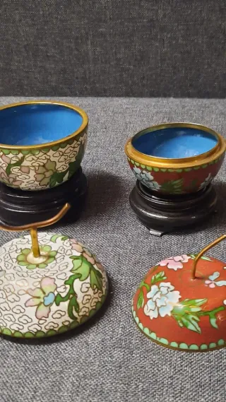 Coppia portagioie cinesi cloisonne