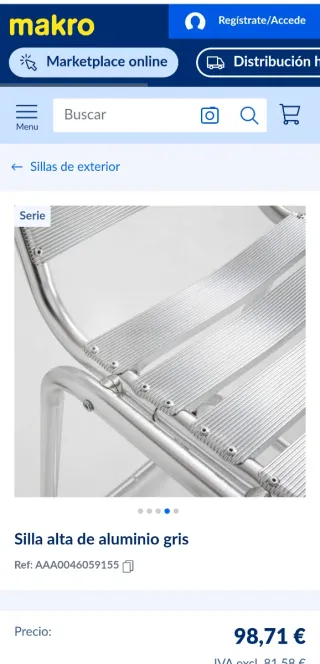 Lote 8 Sillas Altas Aluminio Gris 50 €/ud