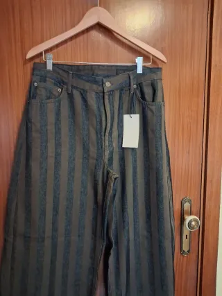 Calças Zara riscas azul/cinza