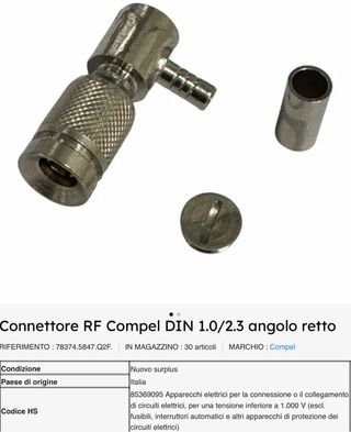 CONNETTORE RF COMPEL DIN 1.0/2.3 AD ANGOLO RETTO