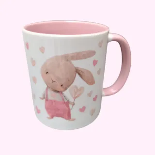 Taza conejito rosa y corazones