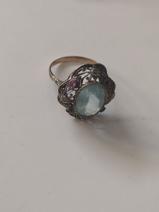 Anillo vintage filigrana con piedra azul ovalada