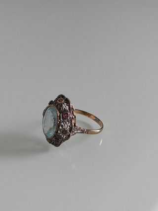 Anillo vintage filigrana con piedra azul ovalada