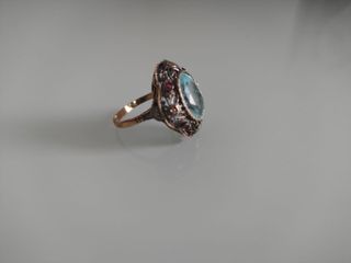 Anillo vintage filigrana con piedra azul ovalada