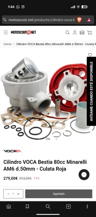 Cilindro Voca 80cc Aluminio Rojo