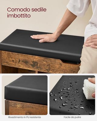 Banco Zapatero de Entrada, Banco Contenedor con Cojín Acolchado, 3 Compartimentos, Estantes, Sala de Estar, Pasillo, Dormitorio, Capacidad 136 Kg, Marrón Vintage LHS130B01