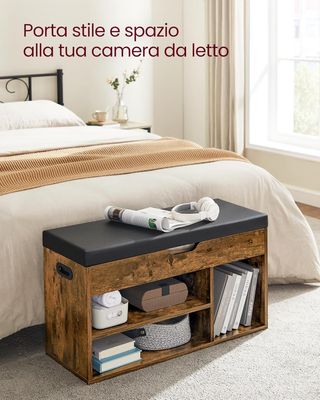 Banco Zapatero de Entrada, Banco Contenedor con Cojín Acolchado, 3 Compartimentos, Estantes, Sala de Estar, Pasillo, Dormitorio, Capacidad 136 Kg, Marrón Vintage LHS30BX