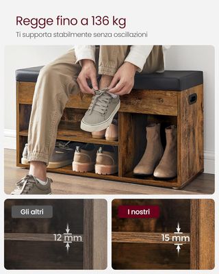 Banco Zapatero de Entrada, Banco Contenedor con Cojín Acolchado, 3 Compartimentos, Estantes, Sala de Estar, Pasillo, Dormitorio, Capacidad 136 Kg, Marrón Vintage LHS30BX