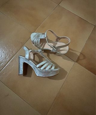 Sandalias Plataforma Tacón Plata