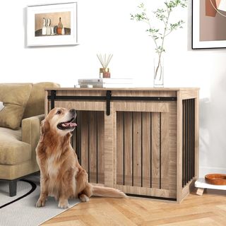 Caseta para Perros Grandes de Madera para Interior, Kennel para Perros Multiusos Con Puerta Corredera, 98X58X61 Cm, Marrón