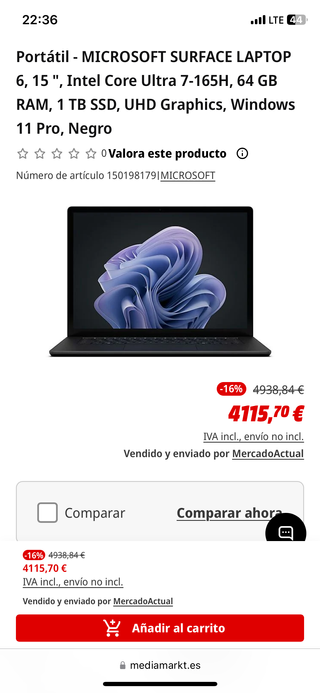 Microsoft Surface Laptop 6 1TB SSD 64GB RAM Negro