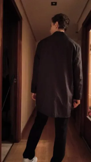 Abrigo Largo Hombre Negro Gabardina