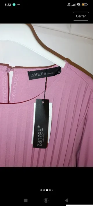 Vestido Zanzea rosa plisado manga larga
