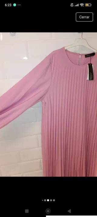 Vestido Zanzea rosa plisado manga larga