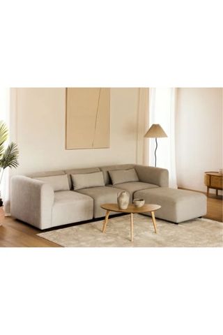 Sofá modular gris 3 piezas + puff Sklum