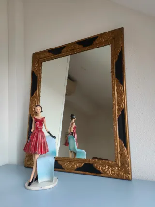 Espejo antiguo marco dorado y negro