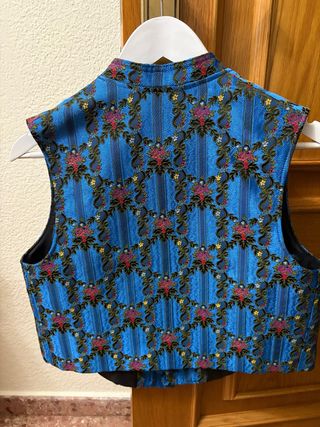 Chaleco Fallero Talla 46 Azul Flores Cruzado