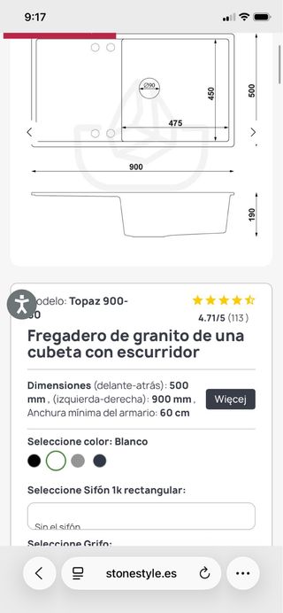 Fregadero Cocina Blanco Granito