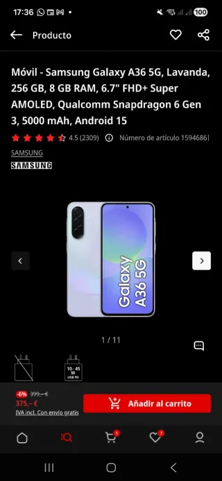 Samsung Galaxy A36 5G. 256 gb