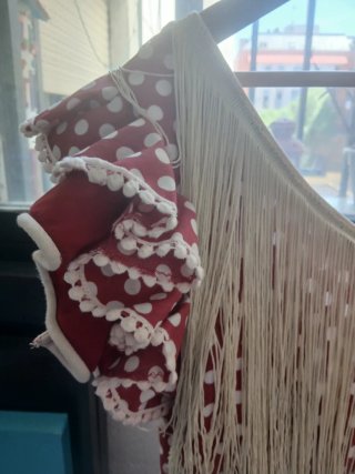 Traje de Flamenca Rojo granate  y Blanco