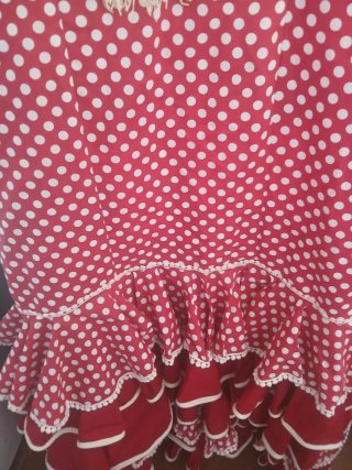 Traje de Flamenca Rojo granate  y Blanco