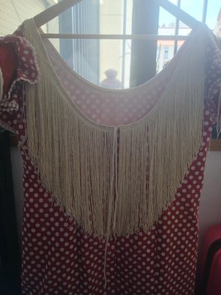 Traje de Flamenca Rojo granate  y Blanco