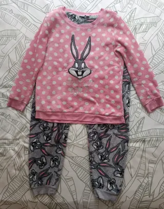 Pijama forro polar Looney Tunes en Rosa y gris