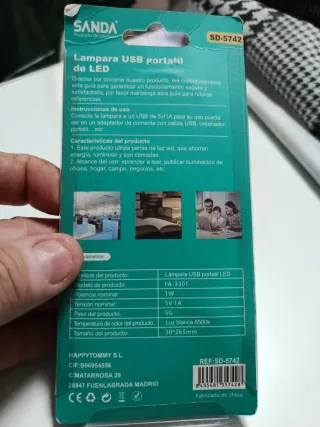 (144) Lámpara USB SANDA LED Portátil