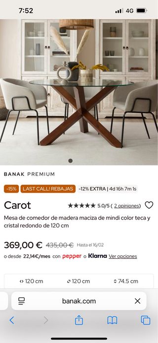 Mesa Comedor Madera y Cristal Banak