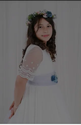 Vestido Comunión Blanco Flores Azules