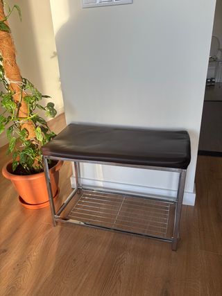 Banco recibidor / zapatero marrón y plata