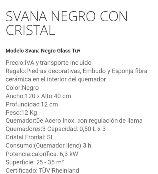 Chimenea Bioetanol Negra de pared NUEVA