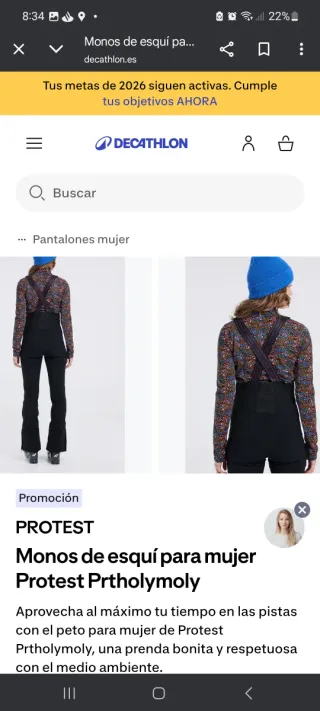 Pantalón tipo Peto esquí o snowboard mujer T44