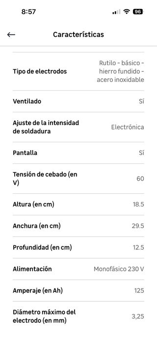 Soldador Inverter DEXTER 125 Ah MMA