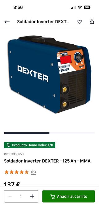 Soldador Inverter DEXTER 125 Ah MMA