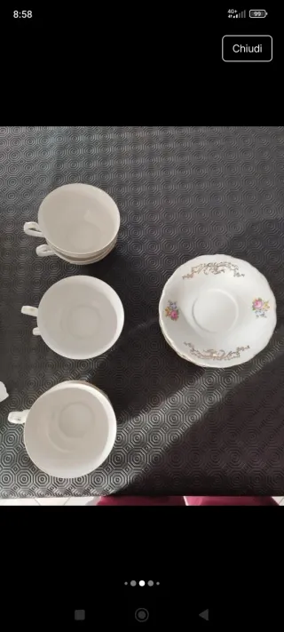 Set 6 tazze da thè in porcellana con decori oro