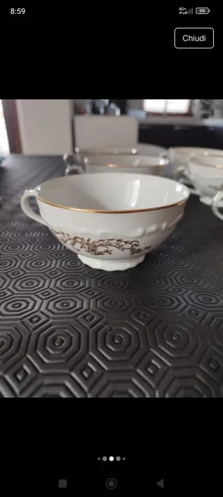 Set 6 tazze da thè in porcellana con decori oro