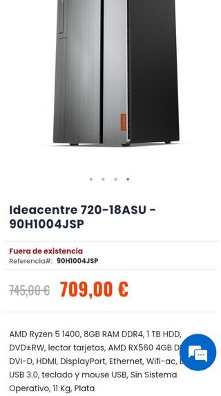 PC Sobremesa Lenovo Ideacentre 720-18ASU Plata