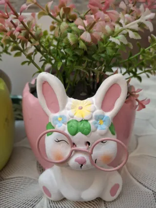 Vaso Pasquale Coniglietto Rosa Bianco