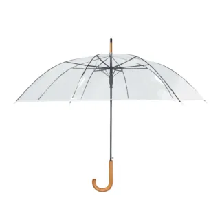 Paraguas transparente con mango madera